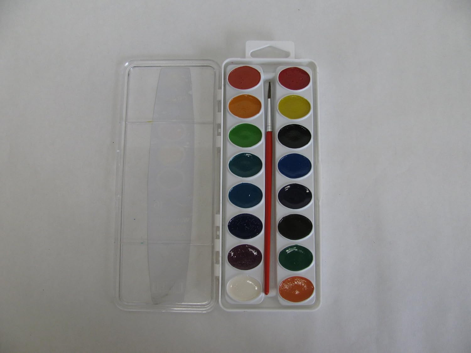 Prang Washable Semi-Moist Watercolors Oval Pan Set with Size 6 Paintbrush, Non-Refillable, 16 Assorted Colors, Pack of 1