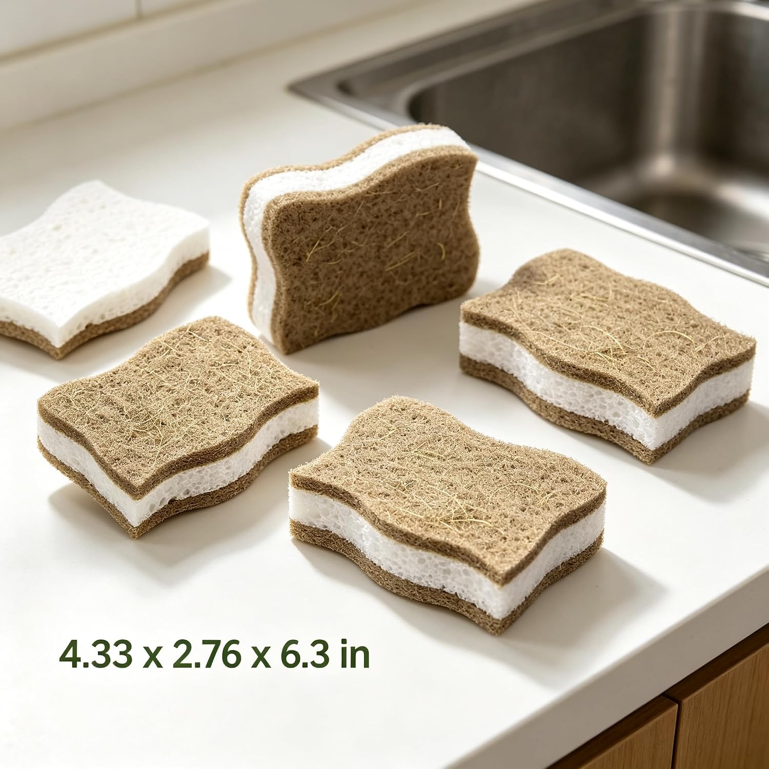 8 Pack Eco Friendly Kitchen Sponges,Non Toxic Dish Sponge|Natural image 2