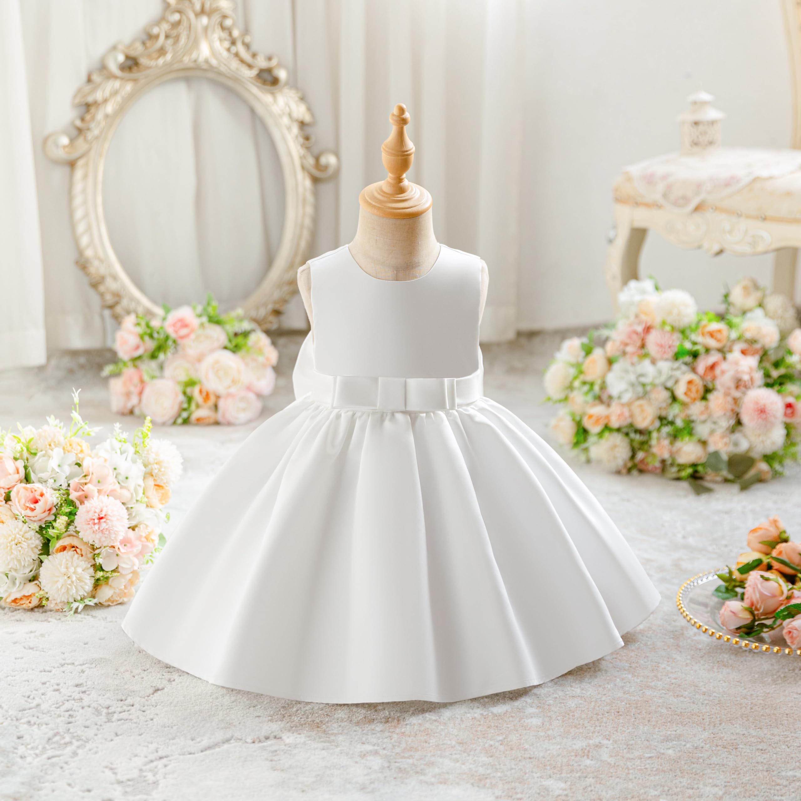 Miipat Vestido para Bebé Niña Satén Bowknot Princesa Cumpleaños Bautismo Vestidos Espalda en V Formal Boda Concurso Fiesta Vestidos para Niñas 6 Meses-4 Años