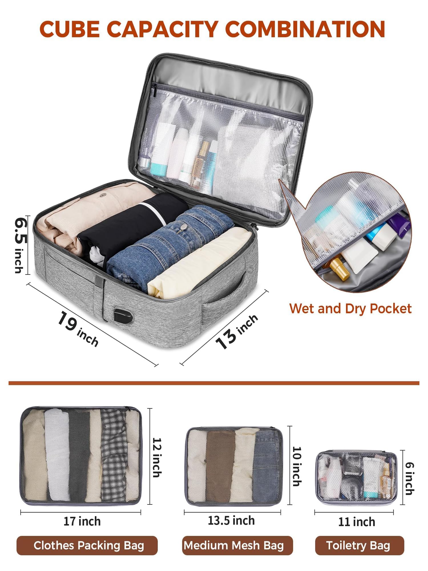 Mochila de transporte, mochila de viaje aprobada para vuelos, Gris, X-Grande, Mochila de mano 40l Gris 5