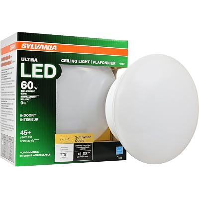 Sylvania Ultra LED Porcelain Ceiling Light Fixture, 60W = 9W, Non-Dimmable, Medium Base, 2700K, Soft White - 1 Pack (75080)