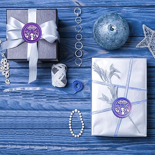 Miniatura 2 de CRASPIRE Sello de cera de sellado OVNI, sellos de cera de sellado de alienígenas de 1.181 in, retro, vintage, extraíble, latón con mango de madera,