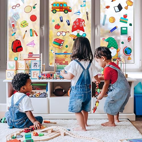 Miniatura 6 de Naler Decoraciones para el regreso a clases, 99 adhesivos para ventana, de PVC, reutilizables, impermeables, estáticas, de doble cara, para ventanas