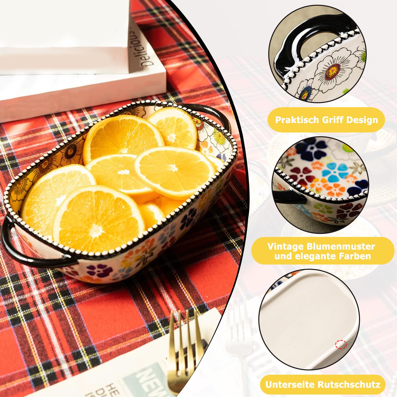 Lasagne Dish, 600ml, Rectangular Ceramic Oven Dishes with Handle