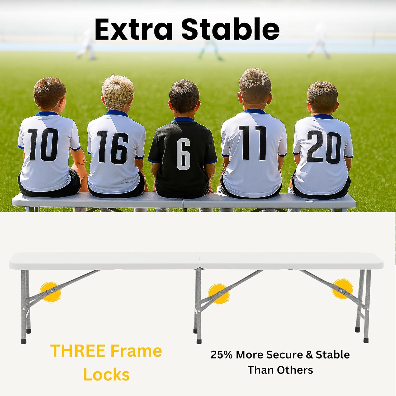 BTEXPERT Set of 2, 6 feet Plastic Folding Bench Indoor Outdoor Portable Picnic Party Garden Dining Seat Camping Soccer Multipurpose Activities w/Handle UV Waterproof Steel Frame Stackable Fold-in-Half