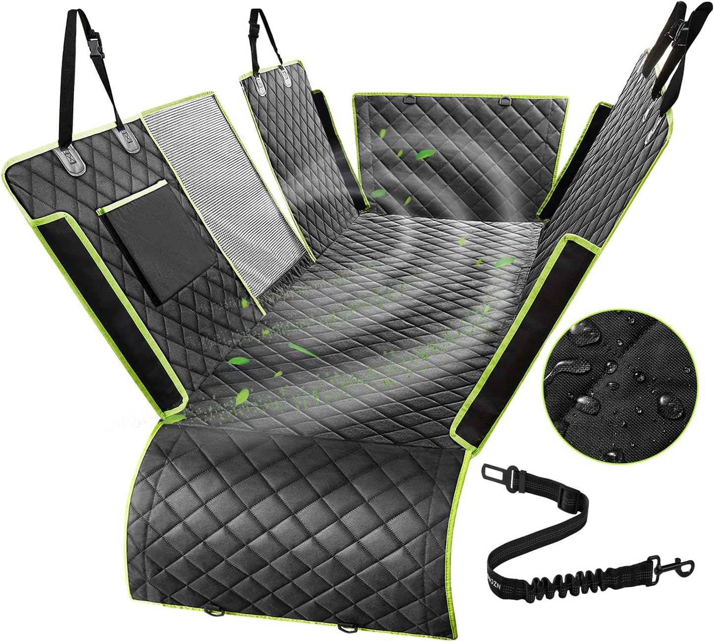 nzonpet Dog Back Seat Covers for Trucks, 100% Waterproof with Big Mesh Window, XL Nonslip Scratchproof Dog Truck Hammock, Heavy Duty Seat Covers for Full Sized Pickup Trucks F150- Green : Pet Supplies