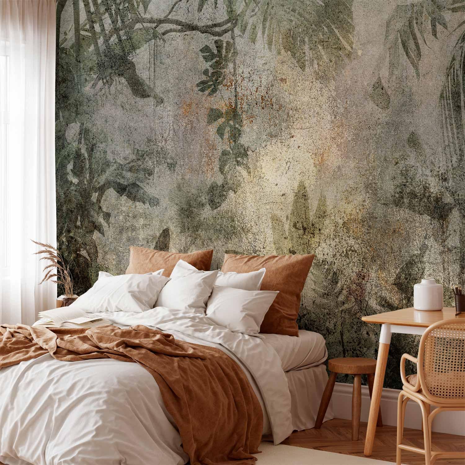 murando Fotomurales autoadhesivos Hojas 343x256 cm Papel Pintado Decoración | Pared Murales Pegatina decorativos adhesivos 3d Fotográfico Naturaleza palmeras Hormigón botánica