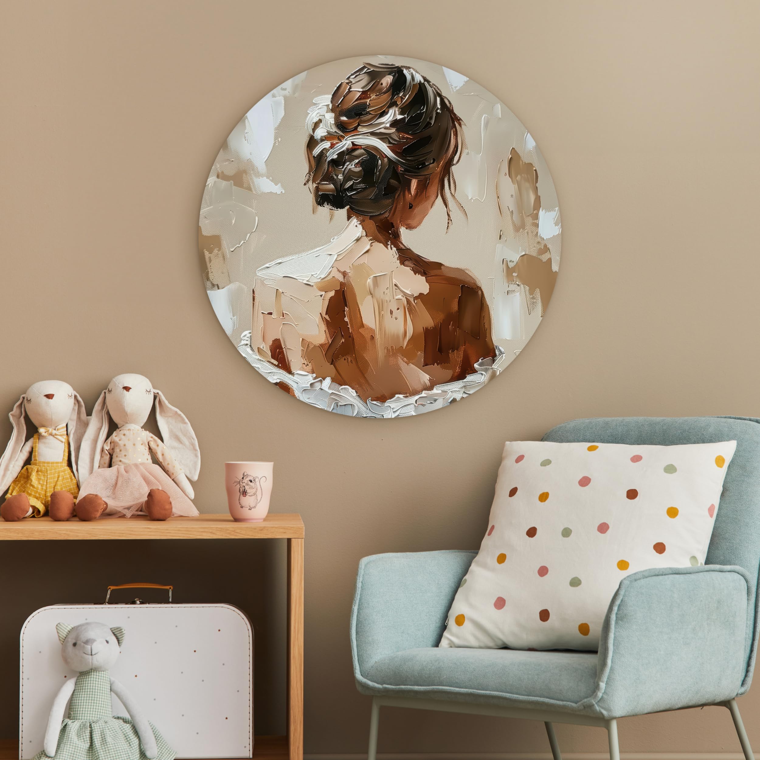 MuchoWow© Wandkreis Ø60 cm Home Decorations Wand Deko Wall Wohnzimmer Schlafzimmer Küchen Kinderzimmer Badezimmer Wanddeko Dekoration Bedroom Frau - Farbe - Abstrakt - Beige - Modern