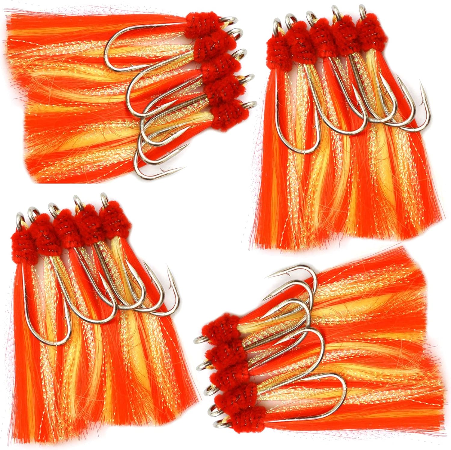 20pcs Fish WOW!® Fishing Unrigged Shrimp Flying tie with 7/0 Hook Krystal Flash - Red Yellow