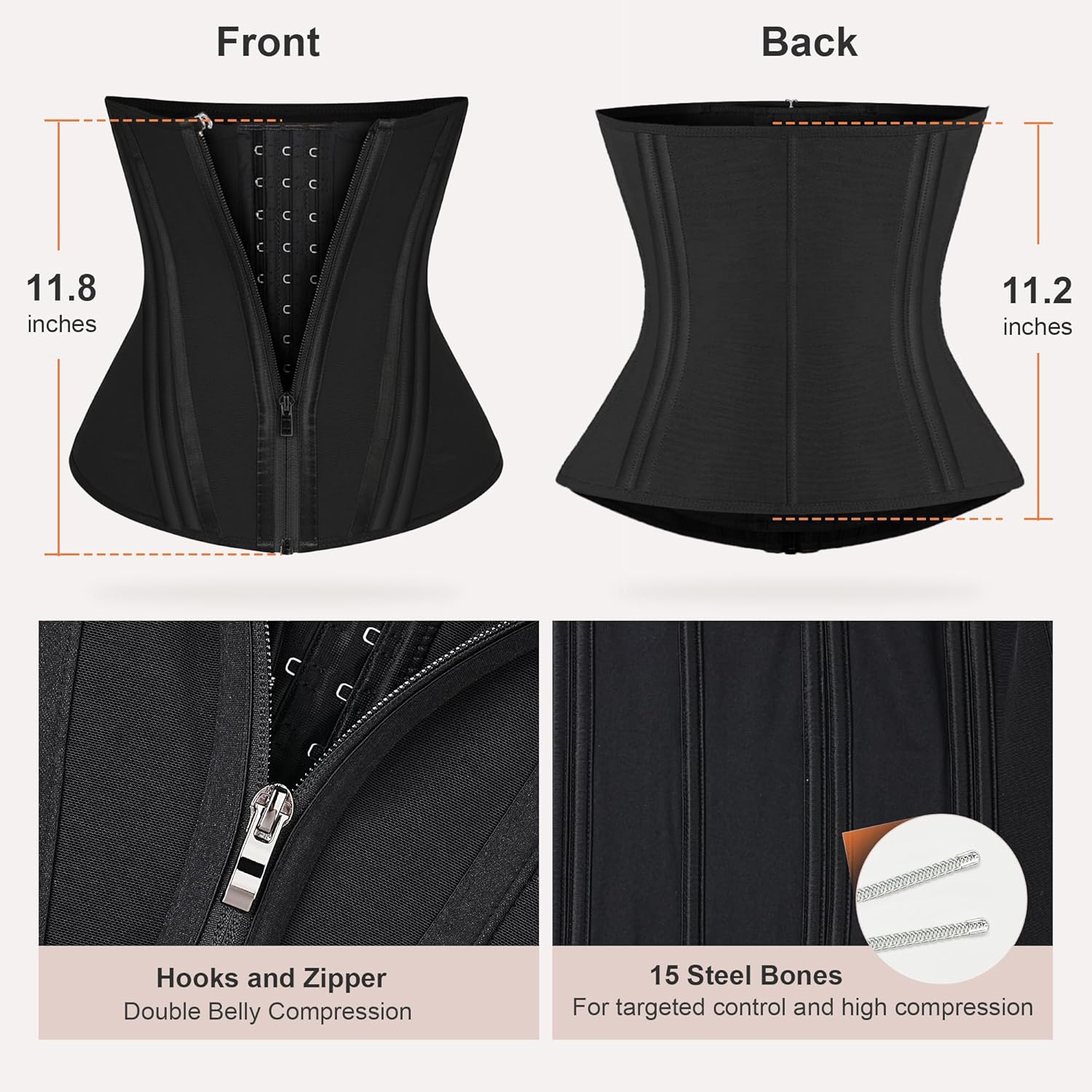 SHAPERX Waist Trainer for Women Corset Shapewear Tummy Control Sport Workout Waist Cincher Body Shaper Zipper and Hooks - Image 3