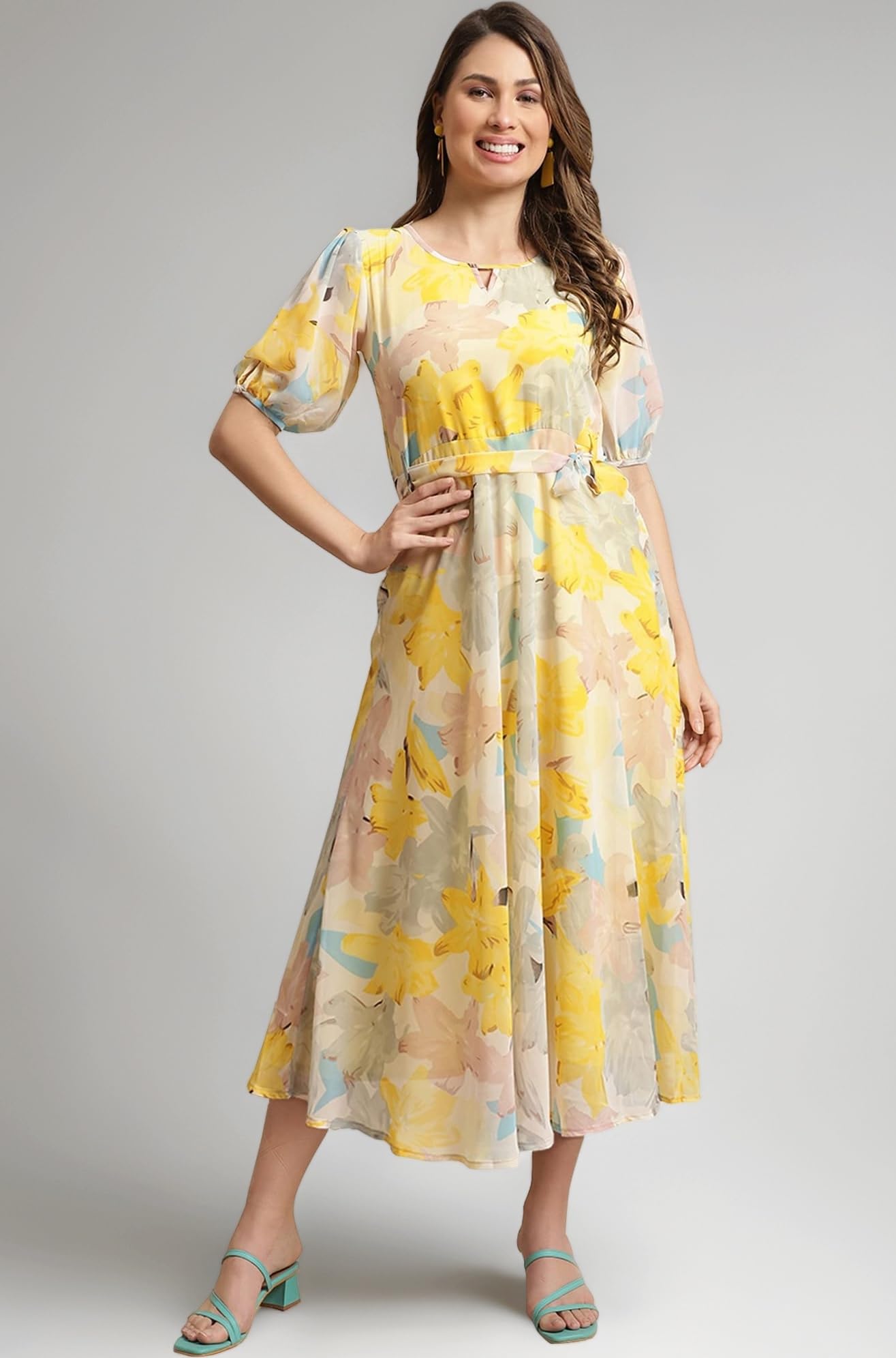 Preneum Women's Maxi Fit & Flare Latest Style Print Georgette Regular Sleeves Casual Summer Maxi Dress || A-Line Maxi