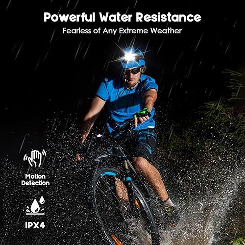 Miniatura 5 de Linterna frontal recargable, paquete de 2 faros delanteros brillantes de 2500 lúmenes, 5 LED, 14 modos de luz roja con sensor de movimiento
