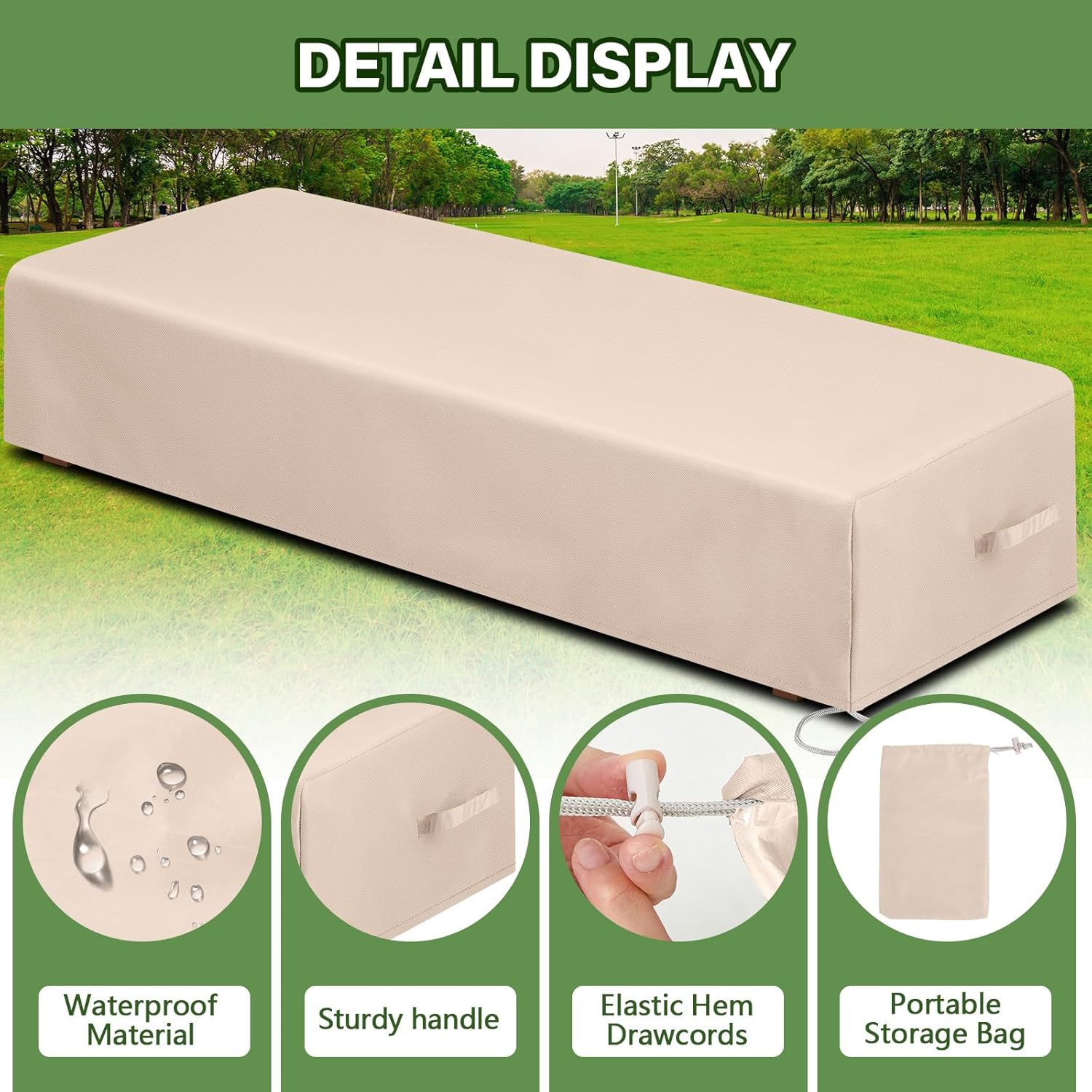 2 Pcs Patio Chaise Lounge Cover Waterproof Outdoor Lounge Chair Cover 30" D x 83" W x 12" H UV Resistant with Handle Strap for Furniture Protection (Tan) - Image 4