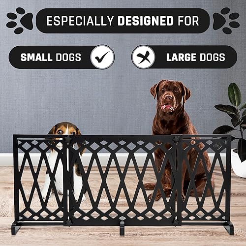 Miniatura 3 de Bundaloo Valla de madera expandible independiente para perros pequeños a medianos, barrera ajustable para escaleras, puertas y pasillos (diamante)