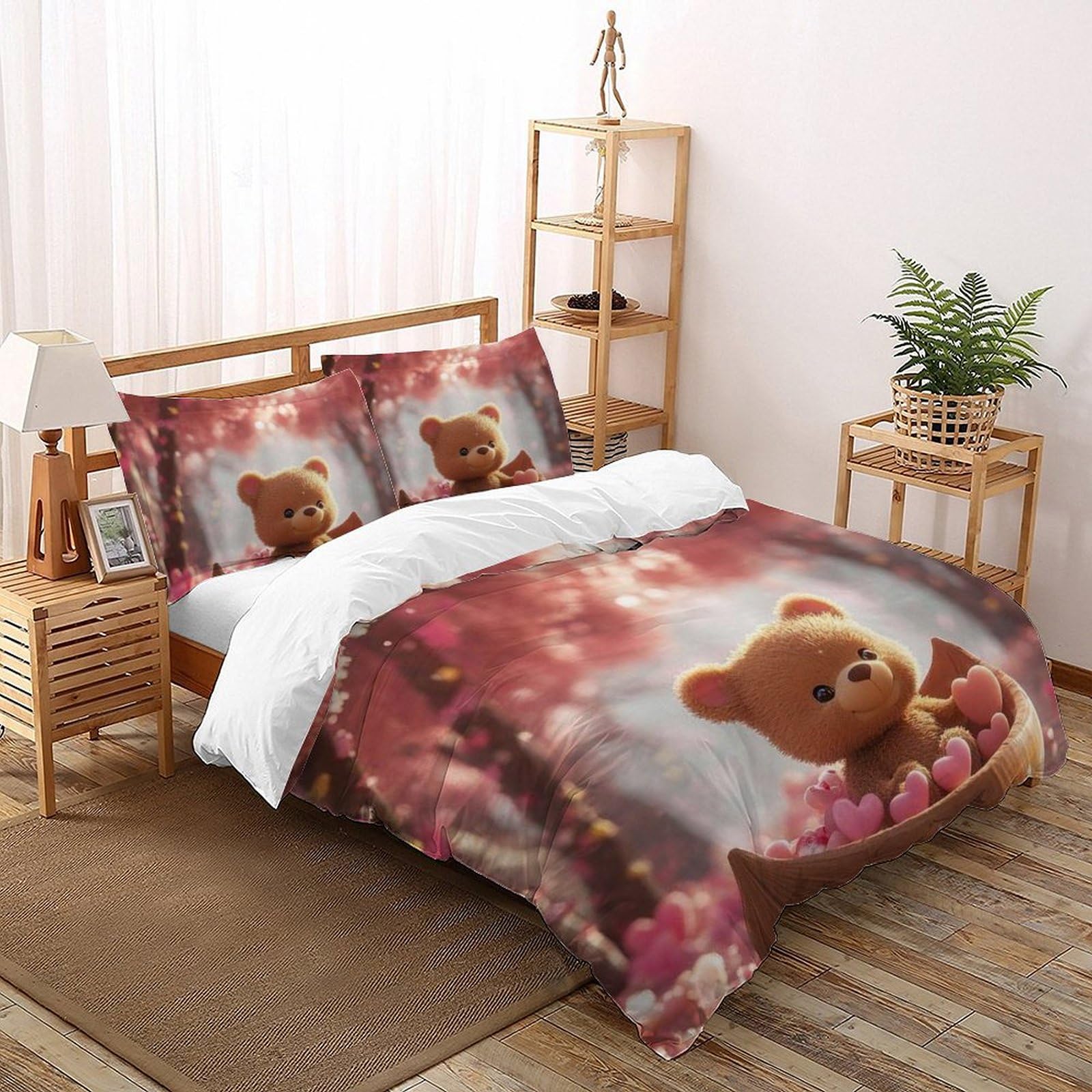 Housse de couette King ours en microfibre 220x240cm avec animaux imprimés 3D et zip