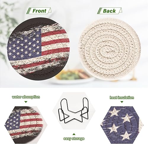 Miniatura 4 de Coasters Absorbent with Holder Set of 6 Coasters for Drinks Absorbent Coffee Table Coasters Porta Vasos para Mesas Us Flag
