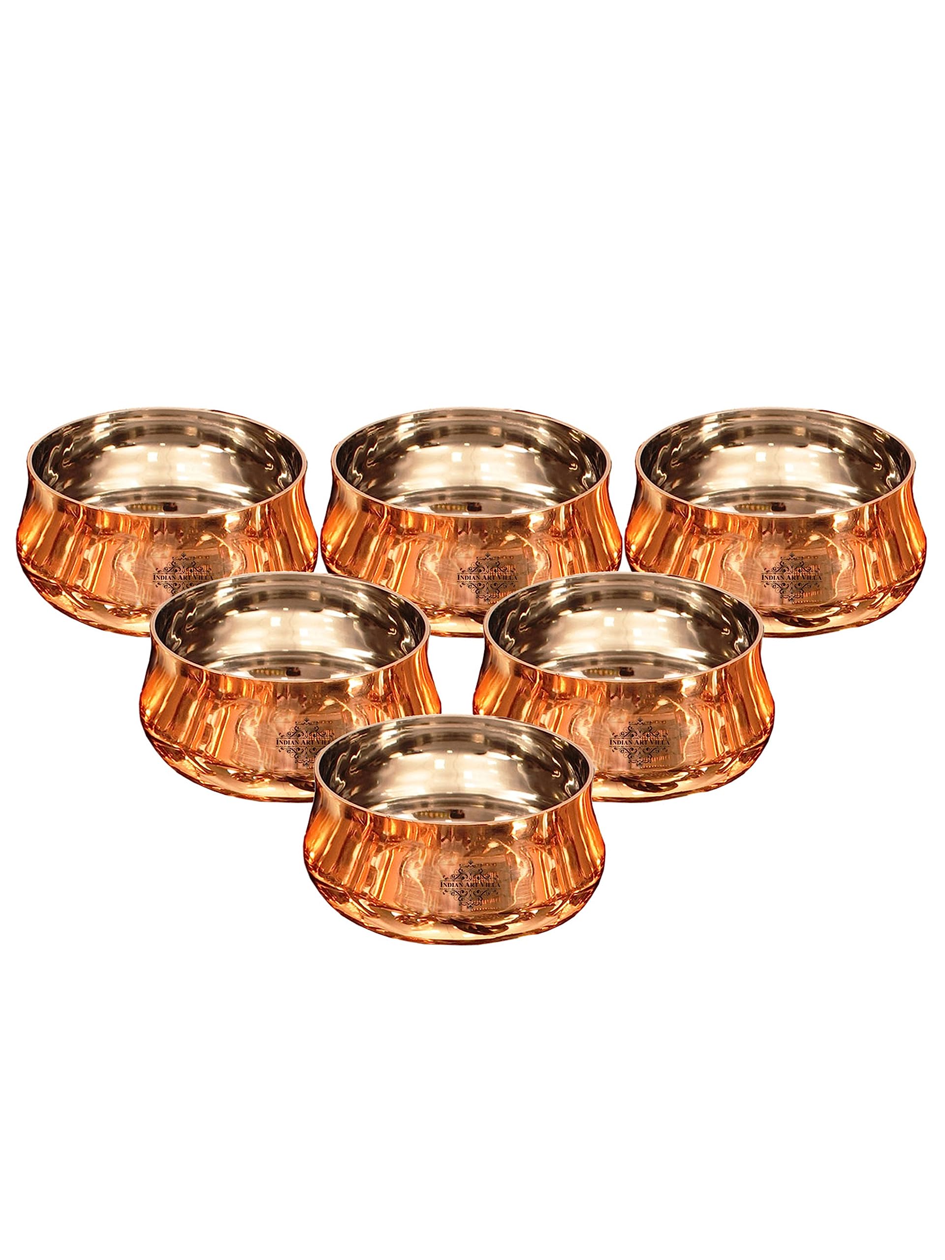 Indian Art Villa Steel Copper Curved Bowl, Dinnerware & Tableware, Volume- 5 Oz, Set of 6