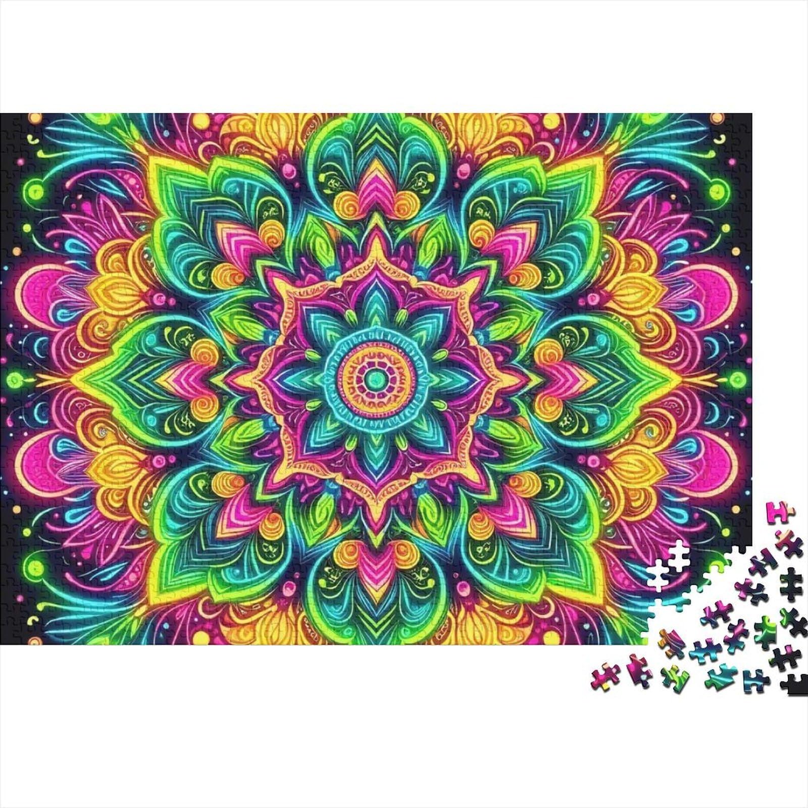 1000 Pieces Mandala Art Jigsaw Puzzle for Adults Paper Educational Colorful Mandala Jigsaw Puzzle Wall Decor Calm Gift 52x38cm/1000pcs
