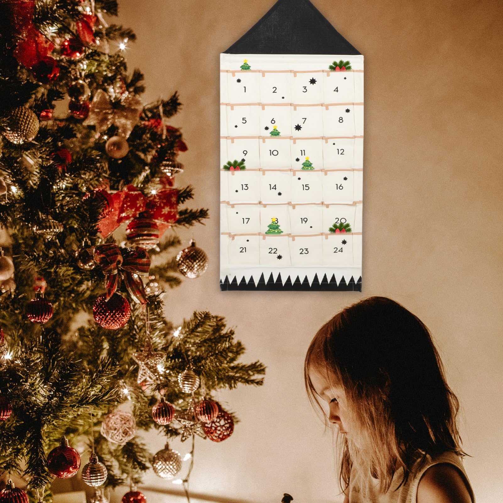 VICASKY 2piezas Bolsa De Almacenamiento Colgante De Navidad Bolsillos Organizador Multifuncional Para Pared Decoración De Adviento Para Adultos Para Mantener Orden Adornos y Pequeños