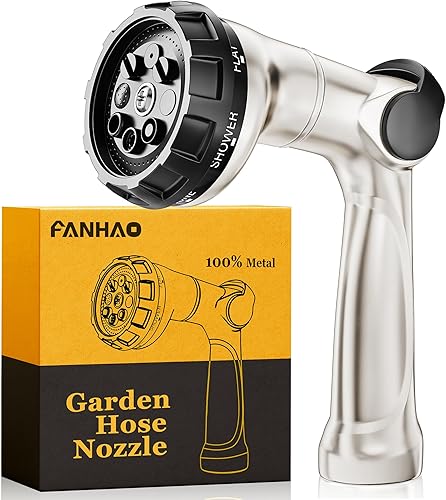Miniatura 1 de FANHAO Boquilla de manguera de jardín profesional resistente, pulverizador de manguera de agua 100% de metal con control de pulgar con 8 patrones de