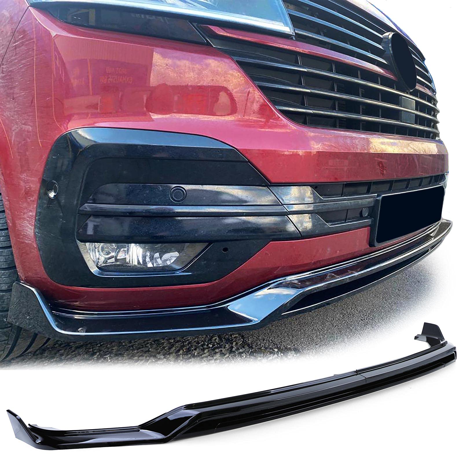 Frontspoiler Lippe mit Splitter und Gitter Schwarz Glanz für VW Bus T6.1 ab 19