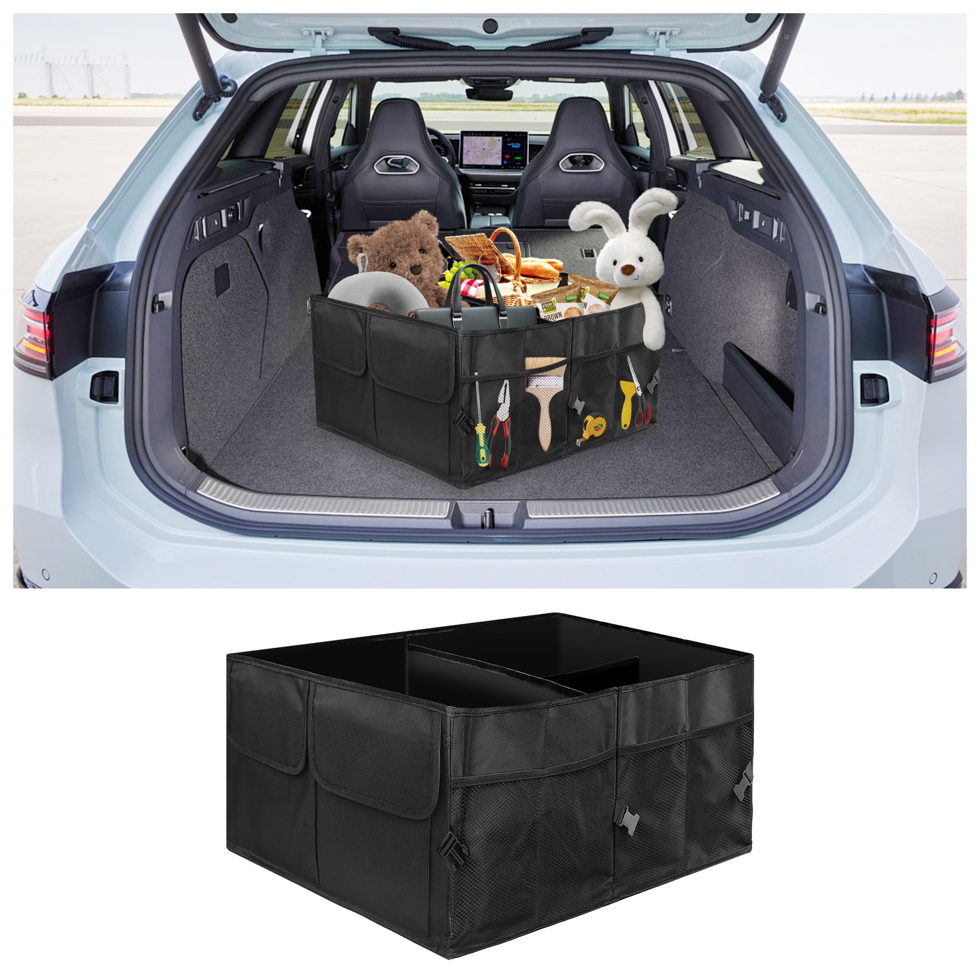 GTLM Trunk Organizer for Car,Foldable Multi-Compartment Car Organizer for Clutter in The Car,Universal 50L Large Capacity Car Accessories Interior Car Trunk Organizer for SUVs Trucks