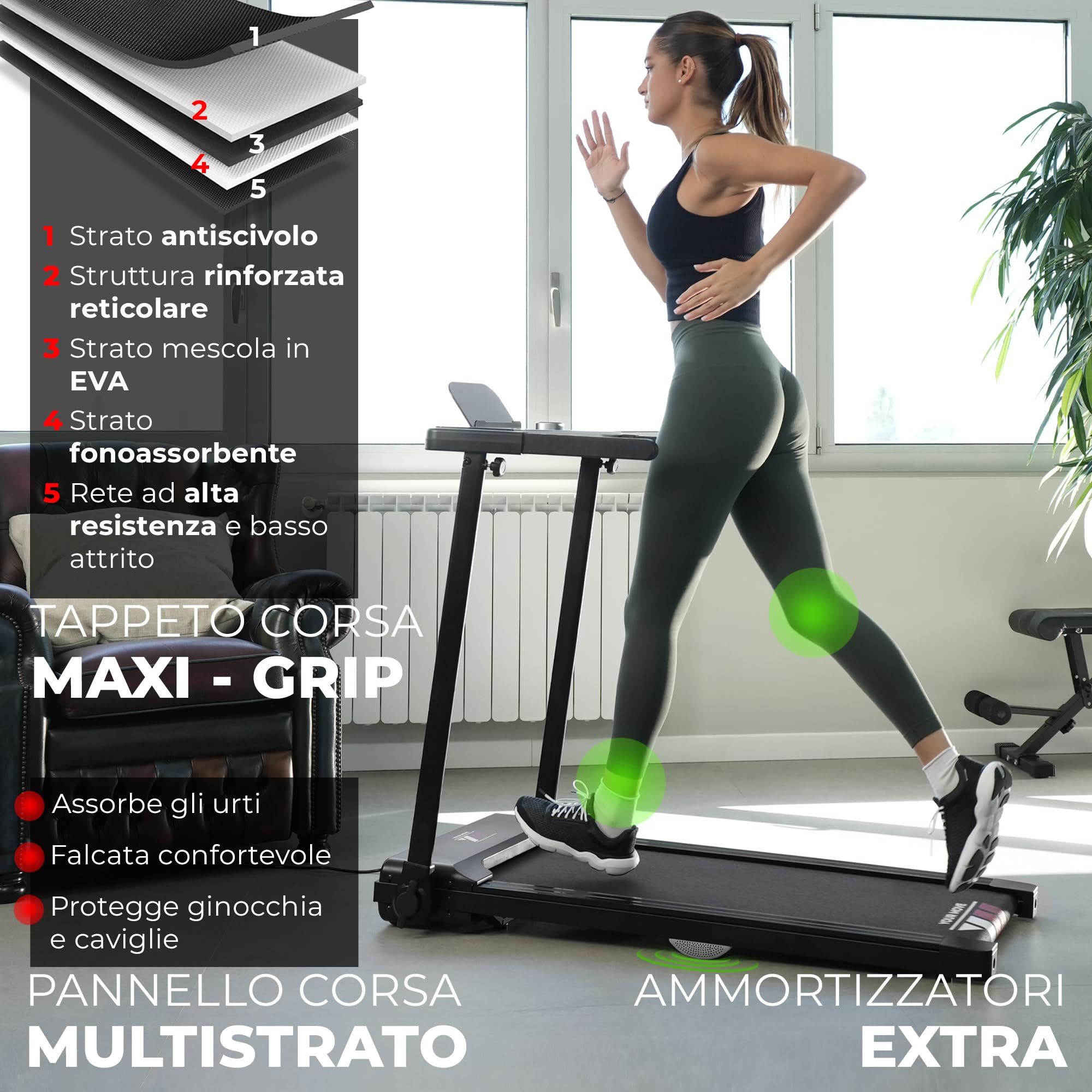 YM Tapis Roulant Salvaspazio 14 km/h 2000 PRO, Marchio Italiano, Ampia Superfice, Tapis Roulant Elettrico Pieghevole, Bluetooth e APP Interattive,Motore 2HP (Picco 3,5HP) Assistenza ITALIA