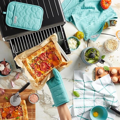 Vista 81 de KitchenAid Guantes de horno de tela de toalla de algodón acolchados, soporte para ollas, juego de 4 toallas de cocina, resistentes al calor, agarre