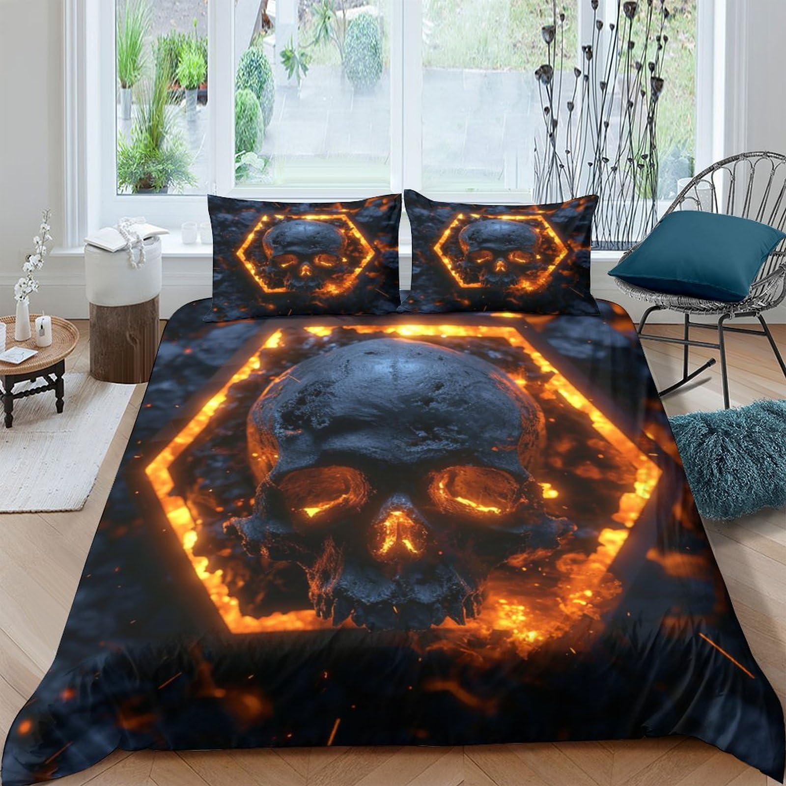 NRAOPEVVD Skull Duvet Cover Set 3 PCS Hotel Quality Quilt Cover Bed Sets Bed Covers with Pillowcases with Zipper Closure Breathable Stylish Comforter Double（200x200cm）