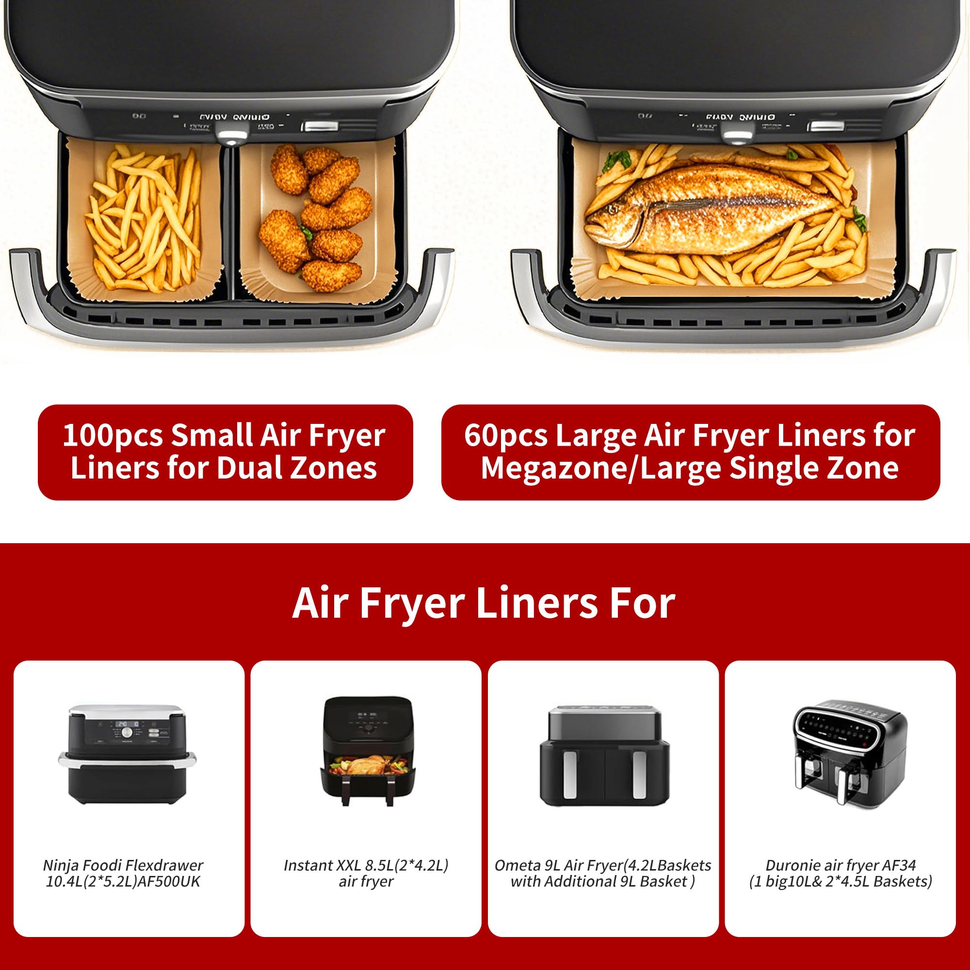 Backpapier für Heißluftfritteuse 150 pcs für Ninja Flex Drawer Dual Zone AF500EU 10,4L, Airfryer Backpapier für Ninja AF500EU AF500EUCP, Cecotec 9000 9L, Verdickung Baking Paper Liners