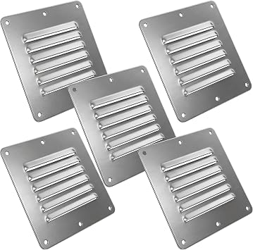 Boat Cabin Vents Air Vent Cover Ventilation Louver 4-1/2" X 5" 316 Stainless Steel Stamped Air Venting Panel Cover 5 Pack Silver