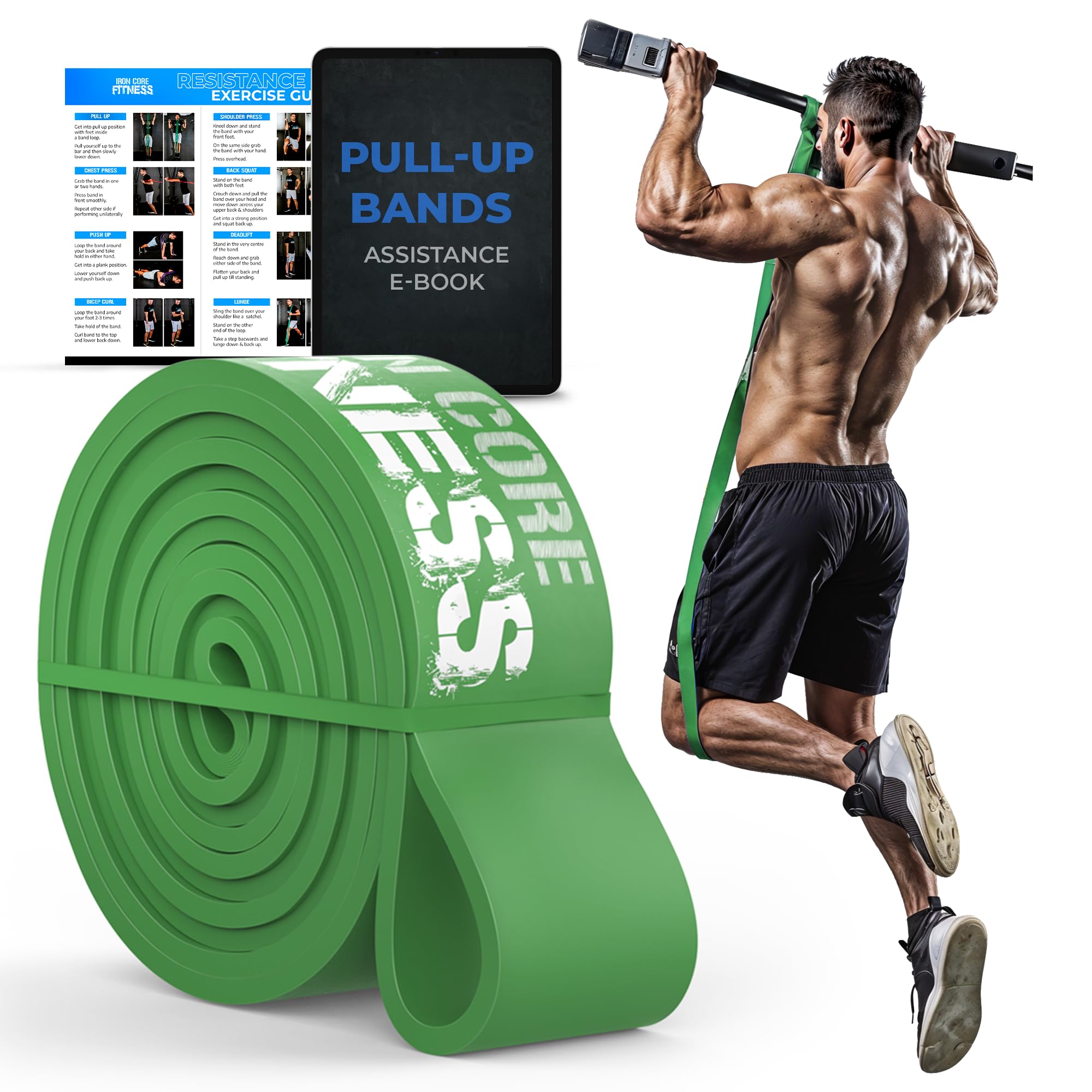 (Green (50lb-120lb)) - 48 HOUR SALE Assisted Pull up Bands Resistance Bands for Strength & Power Training, Crossfit Mobility & Gym work Stretching, Therapy, Yoga, Distraction, Flexibility & Pullups