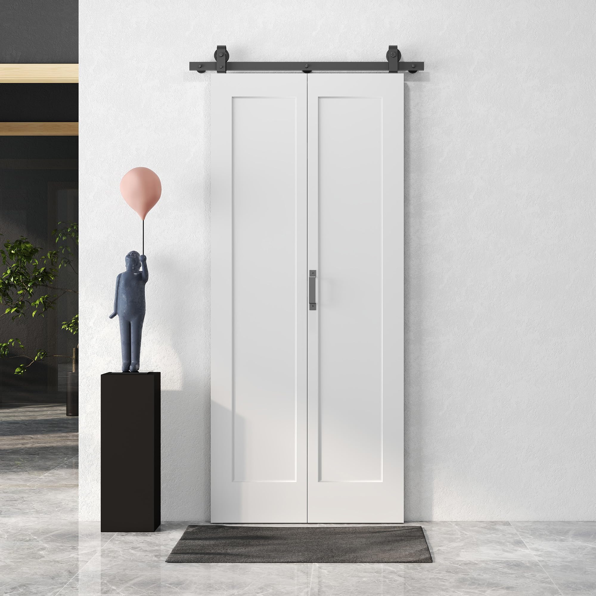 HOMCOM Puerta Corredera con Herrajes Puerta Plegable Corredera con Acabado Personalizable Tirador Fácil Montaje para Baño Salón Sala de Estar Cocina 90x210 cm Blanco