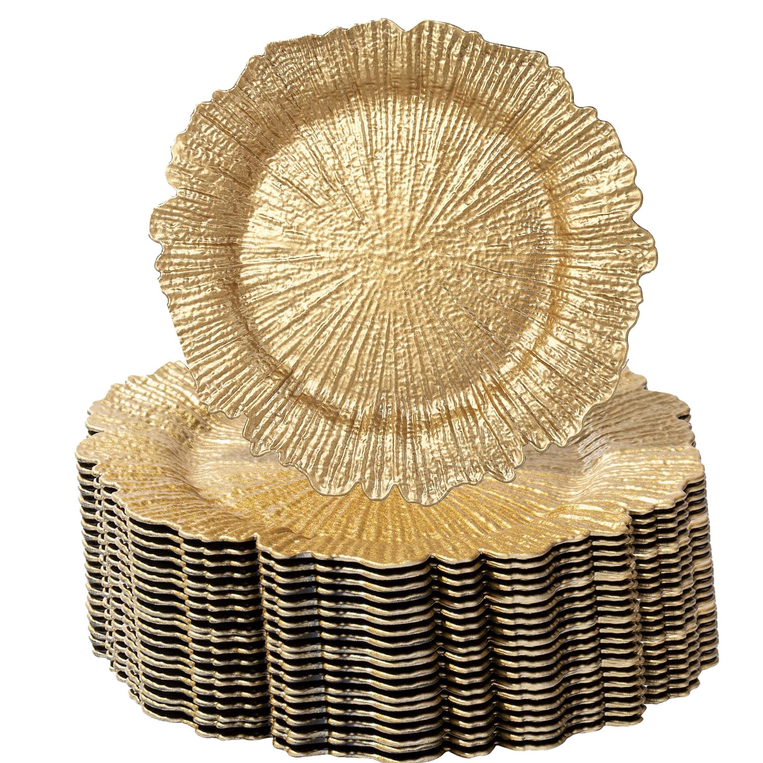 Charger Plate with Napkin Ring 13 in Round Matte Reef Plate Charger Ruffled Rim Dinner Charger Hollow out Flower Napkin Holde (12)