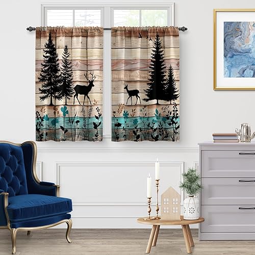 Miniatura 2 de Jekeno Cortinas de cocina retro de granero cortina corta de café con estrella del oeste de Texas Country Star para sala de estar, cortinas de nivel