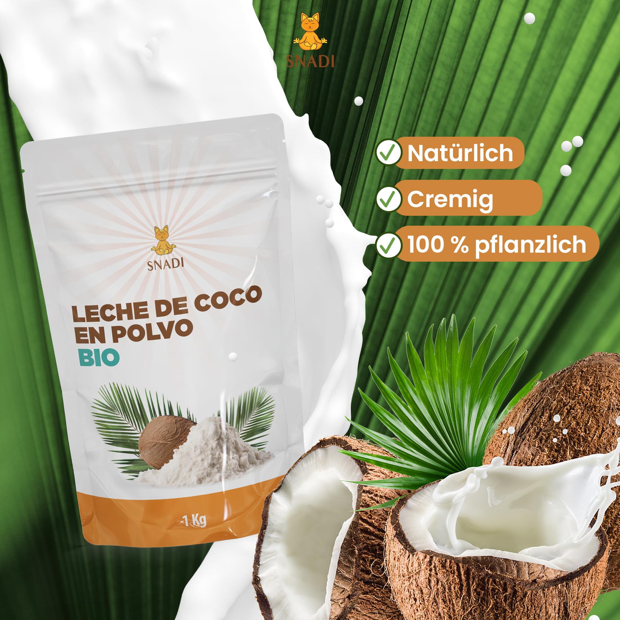 Snadi Bio-Kokosmilchpulver 1KG 100% Natürlich Biologisch Ohne Zusätze