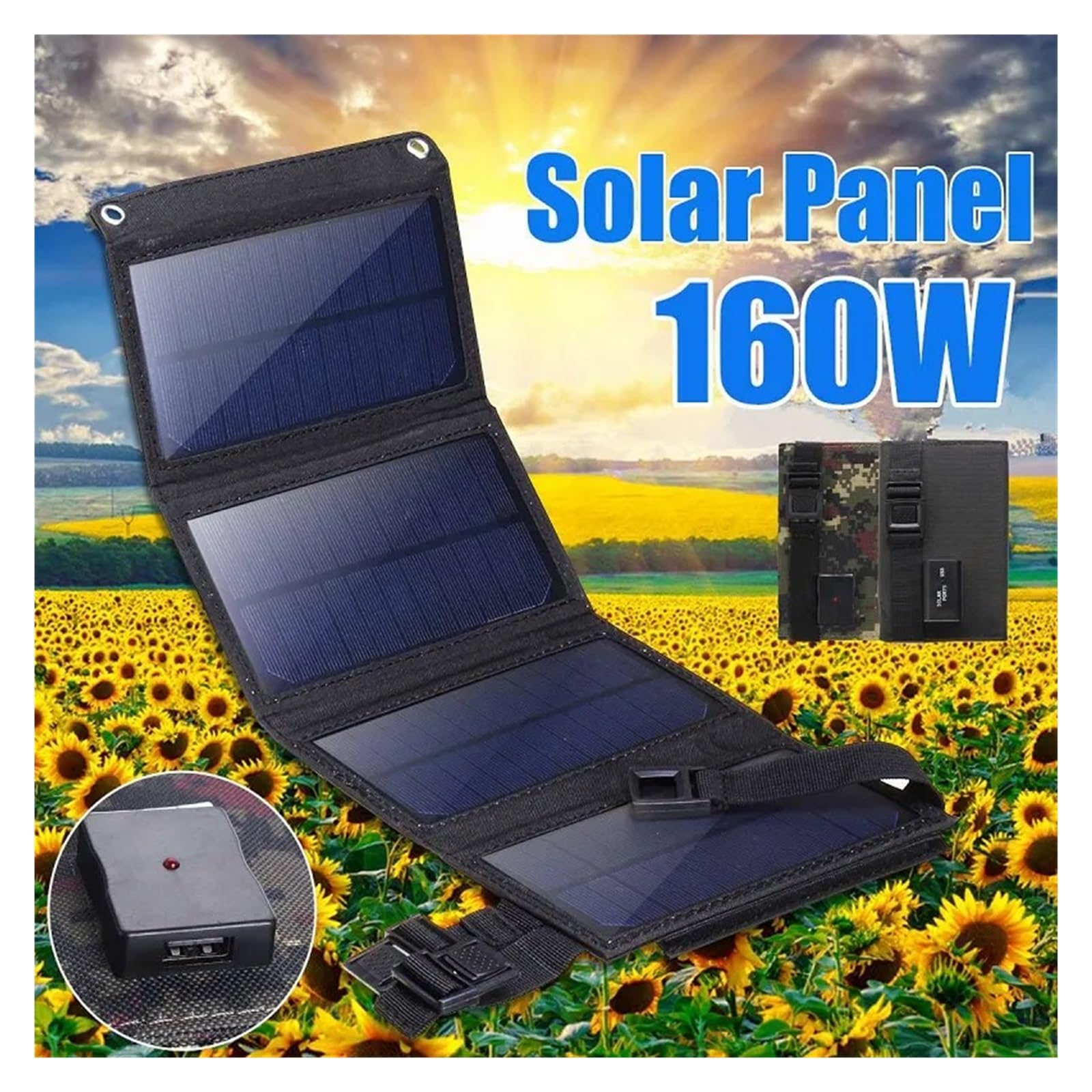 Składany panel słoneczny przenośna ładowarka do baterii Port USB zewnętrzny wodoodporny powerbank telefonu PC Car RV Boat Camping Idealny Wynik(44x16.5cm 160W Green)
