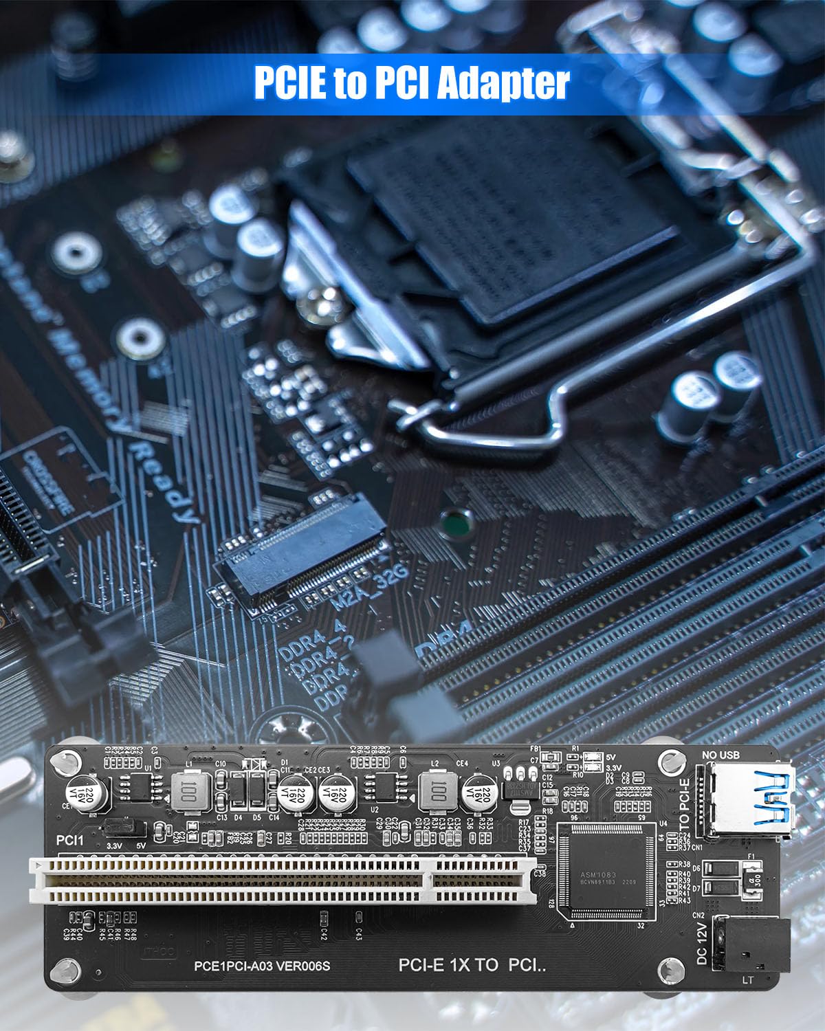 Adattatore PCIe a PCI con cavo USB 3.0 compatibile con interfacce audio Schede di acquisizione video dispositivi industriali, convertitore a slot doppio/singolo per schede PCI legacy