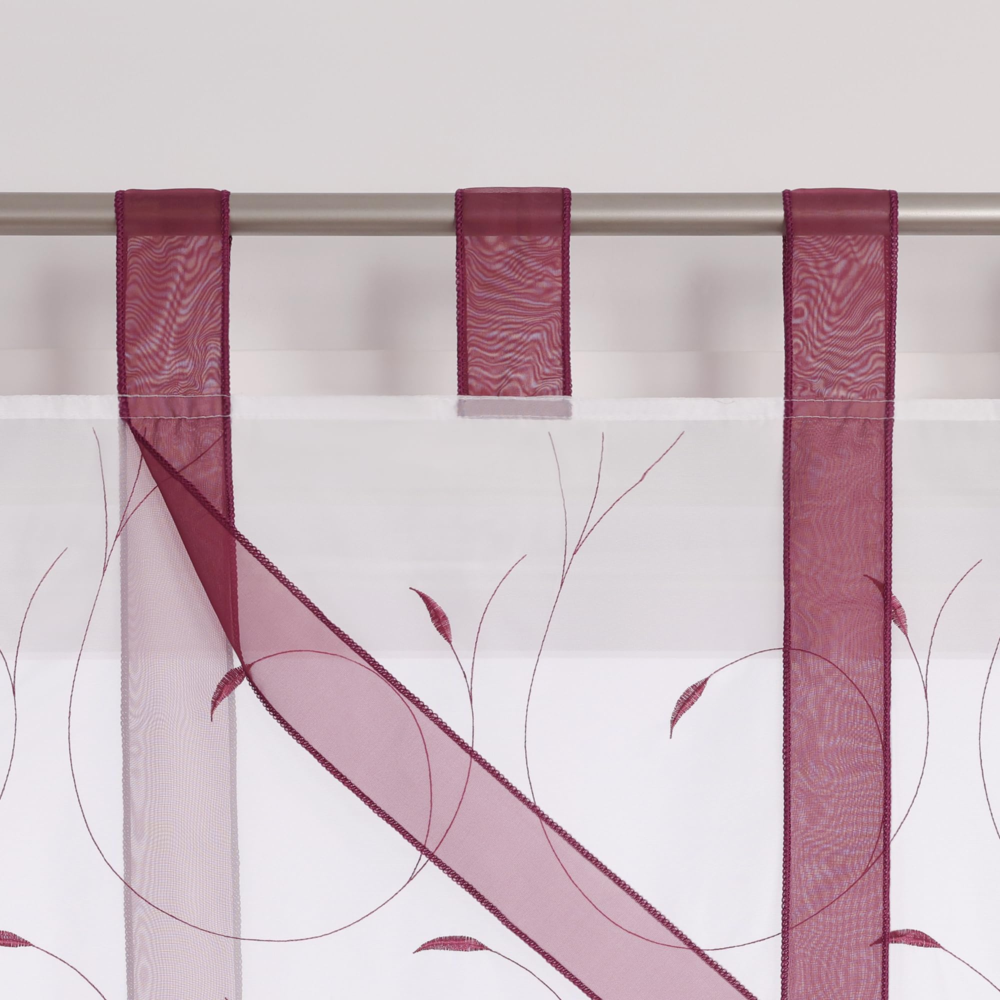 Yujiao Mao Raffrollo Voile Küche Gardine Mit Stickerei Bindegardine Mit Schlaufen Modern Raffgardine Wohnzimmer Weiß Beere BxH 120x140cm 1 Stück