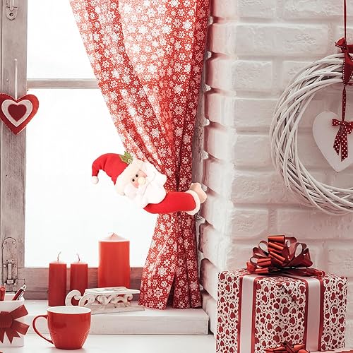 Miniatura 6 de 2 alzapaños de cortina para decoración de Navidad, 2 unidades, Papá Noel, muñeco de nieve, soporte de cortina decorativo, hebilla de sujeción,