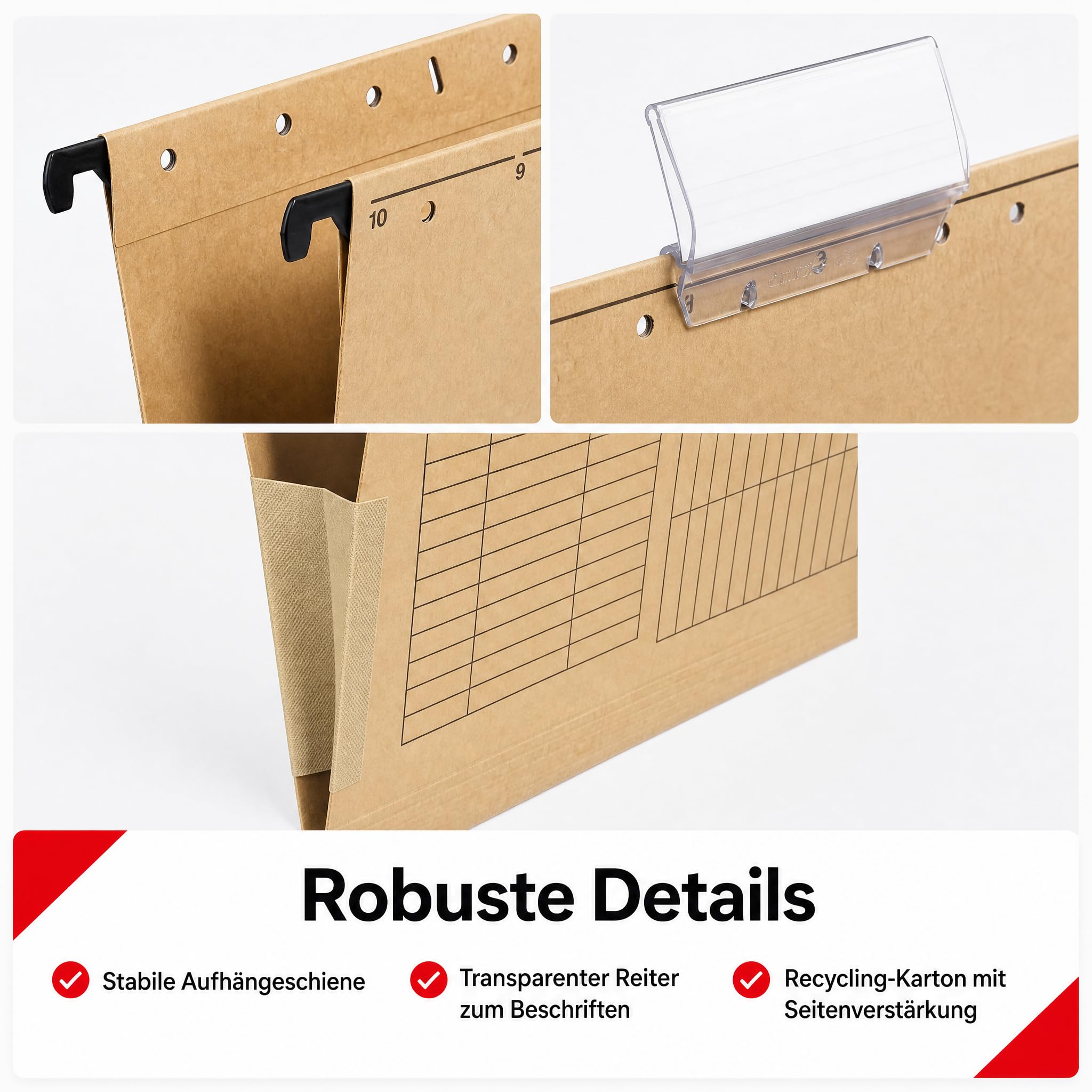 Bolsas colgantes DIN A4 25 unidades – Carpeta colgante marrón de cartón reciclado – 350 hojas – Carpeta colgante estable – Ángel azul – Fabricado en Alemania Conipa