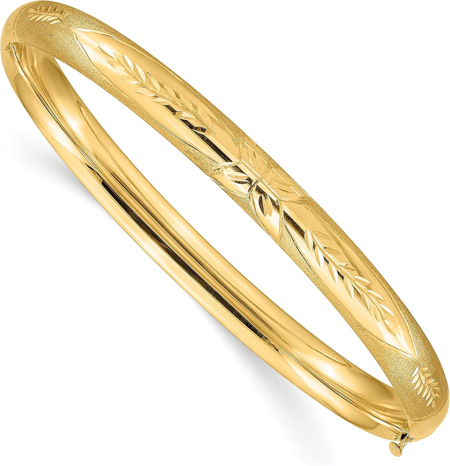 IceCarats 14K Solid Yellow Gold 6.35mm Florentine Hinged Bangle Bracelet