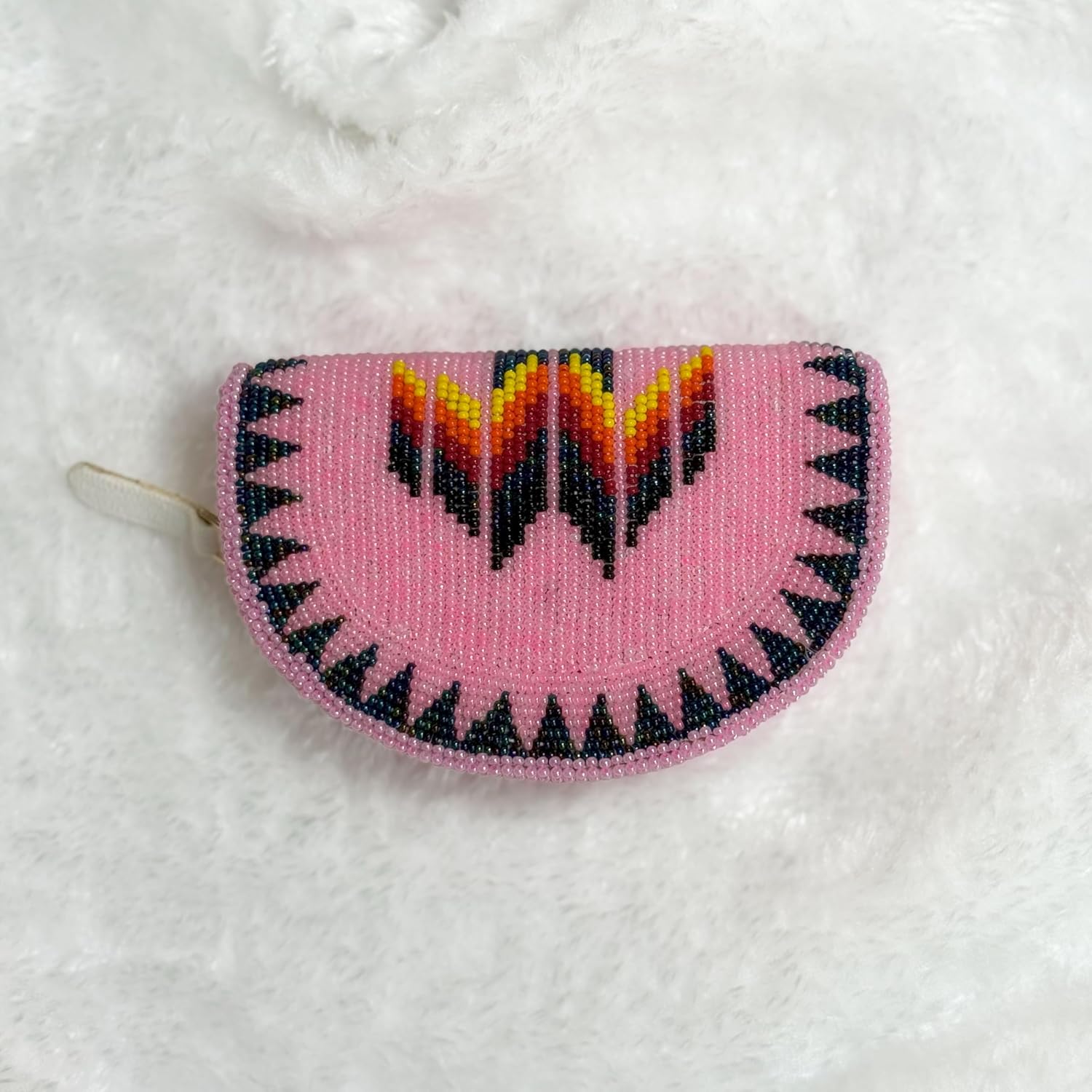 Mini Wallet Coin Purse Women Small Pink - Beaded Handmade Zipper Pouch Native American - Czech Seed Beads Leather Change Purse Cute Vintage Boho Gift Wristlet Travel Compact