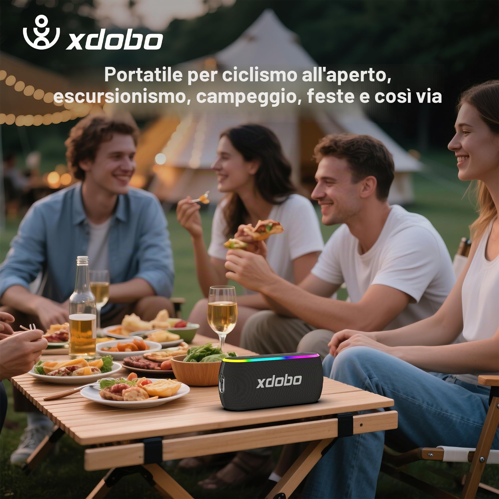 xdobo Altoparlante Bluetooth portatile X8 III, 60W con luci RGB, suono surround TWS, tipo C