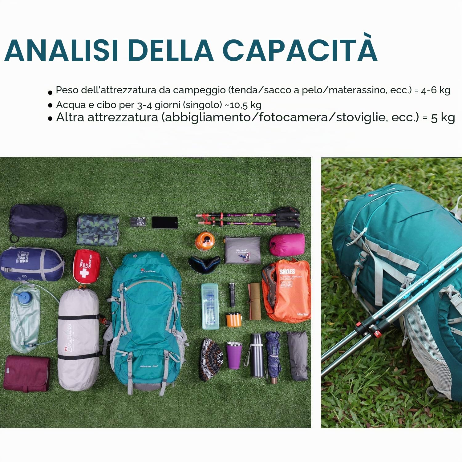 MOUNTAINTOP Zaino da Trekking 55L Grande capacità Zaini da Escursionismo Zaino Viaggi di Campeggio con copertura antipioggia