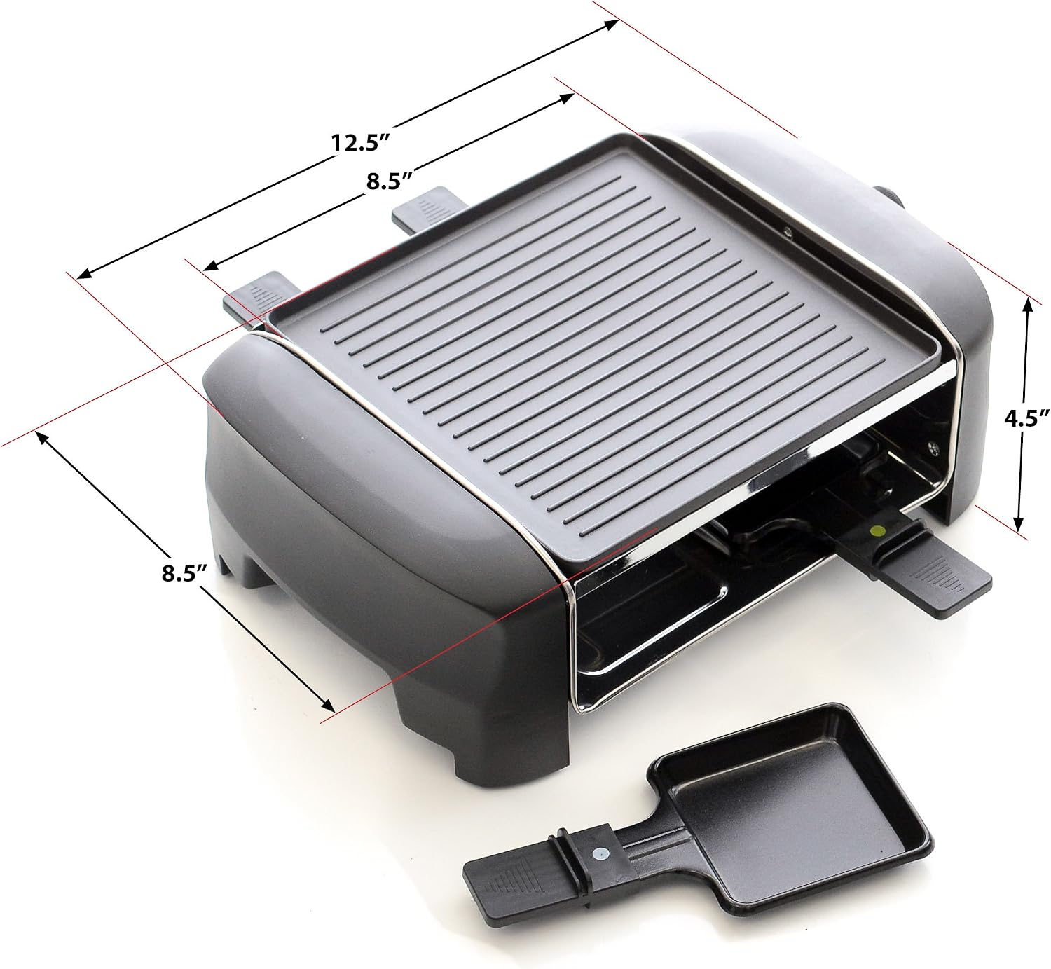 Milliard Raclette Grill for Four People, Includes Reversible Non-Stick Grilling Surface, 4 Paddles and Spatulas - Great for a Family Get Together or Party
