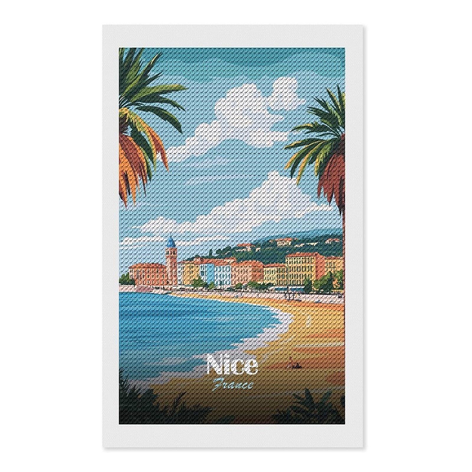 Junmoney Nice, France Travel (5) 5D Diamond Painting Kit 12"x20", Relaxing DIY, Mindful Craft Project, Full Kit Included, Thoughtful Present