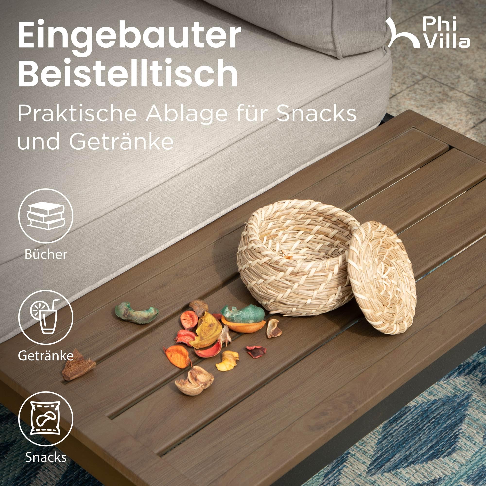 PHI VILLA Gartenmöbel Balkonmöbel Set 6 Teilig, Metall Lounge Möbel Outdoor Gartenlounge Set 6-Sitzer, Terrassenmöbel Modulare Möbel mit Verstärkten Kissen und Kaffeetisch, Beige