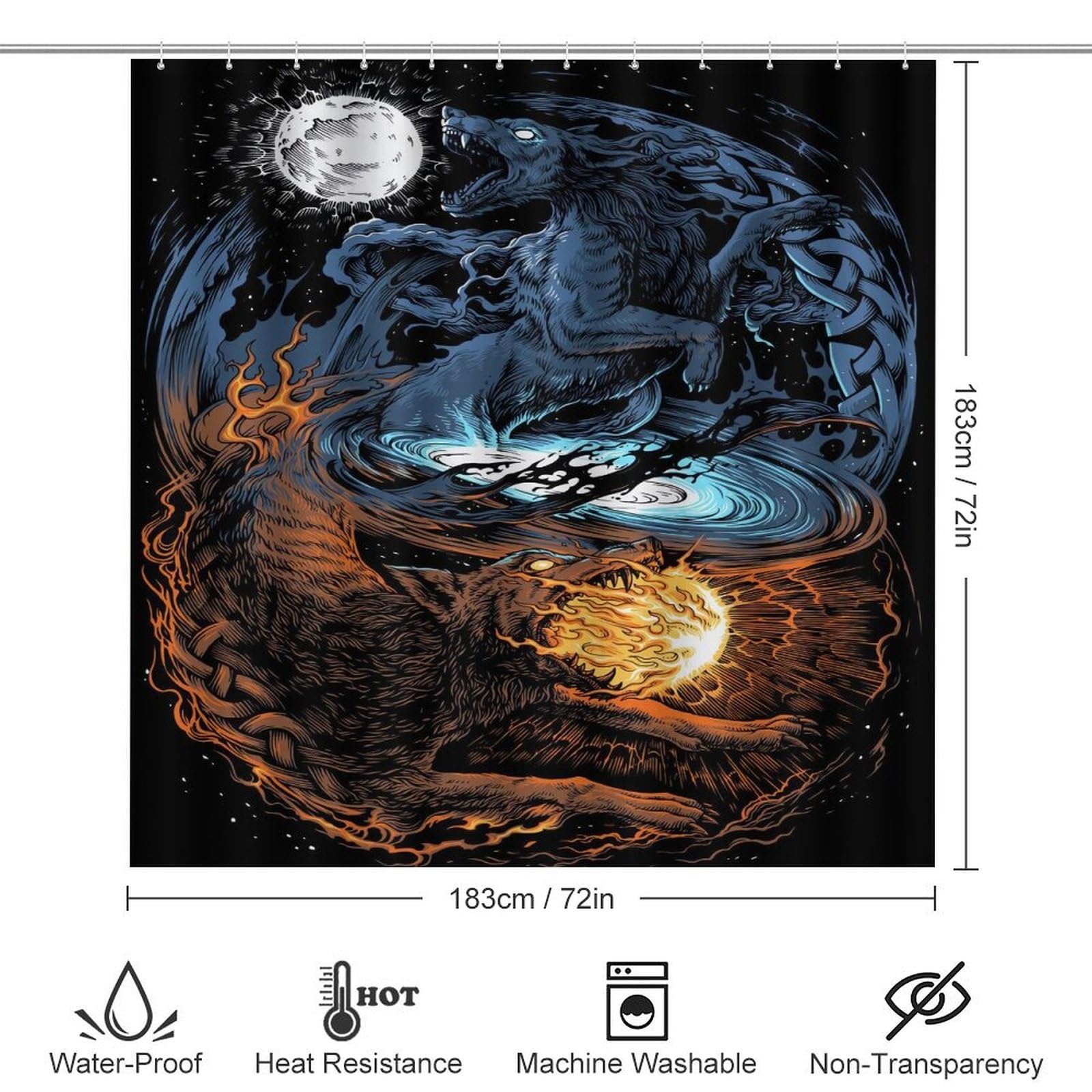 LDZDGD 4PCS Norse Viking Shower Curtain Set, Celtic Pagan Bathroom Art Decor, Waterproof Shower Curtain, Non-Slip Rugs, Toilet Lid Cover and Bath Mat (Color : Valkyrie, Size : 183 x 183CM)