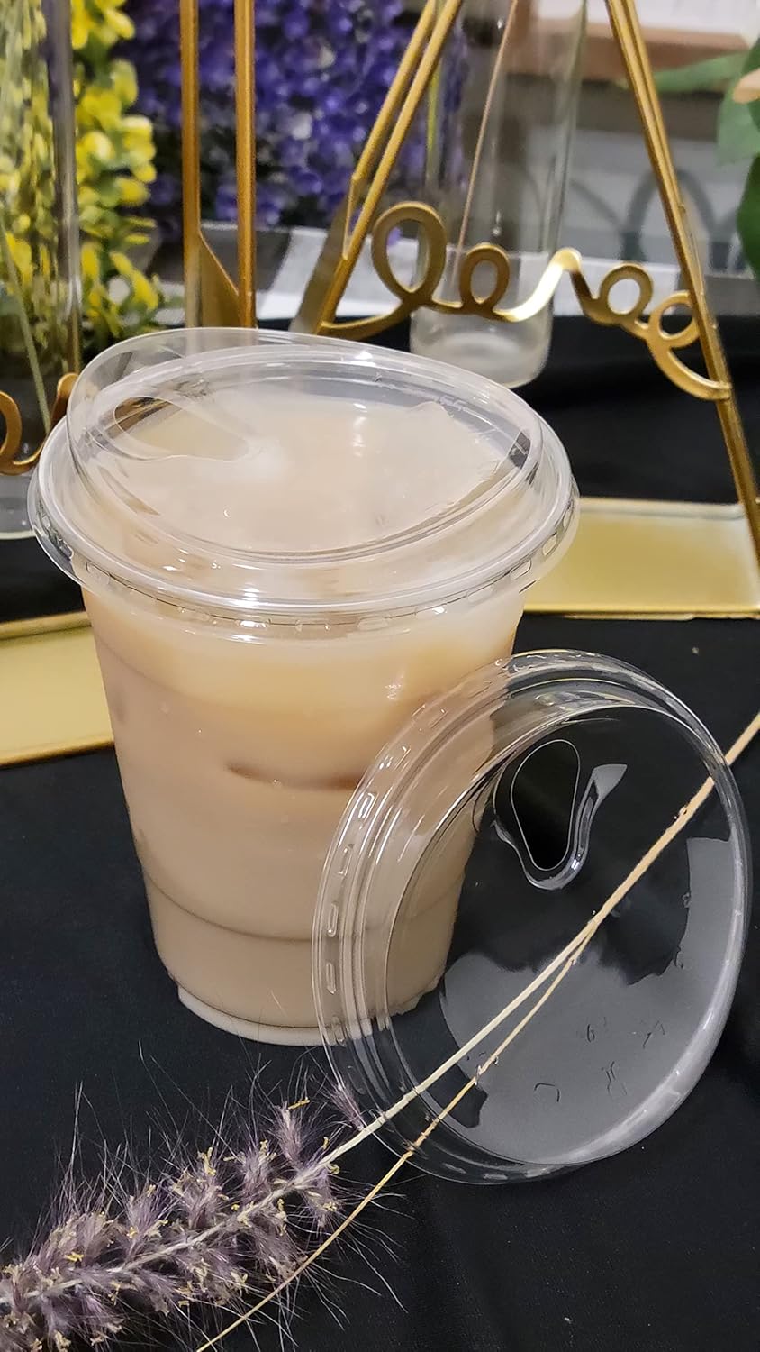 Buy 50 Sets Clear Plastic Cups with Strawless Sip Lids for Iced coffee